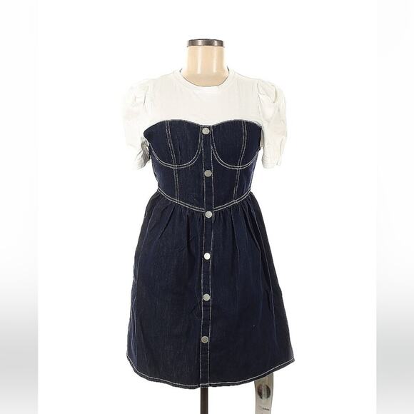 Seattle denim fit and flare button down bustier fit and flare dress, size L - Picture 2 of 7
